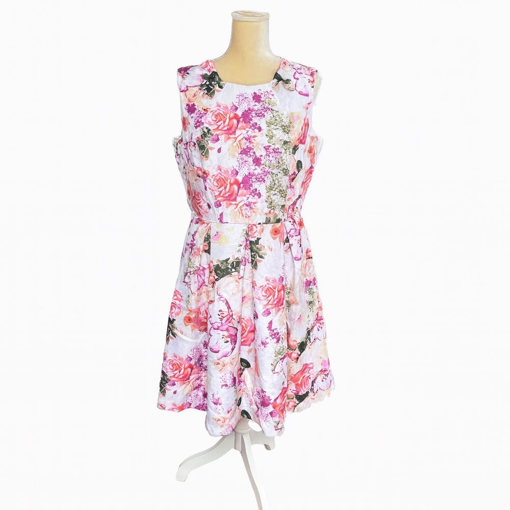 Liz Claiborne Women's Dress Floral Sleeveless Fit & Flare White and Pink Size 10